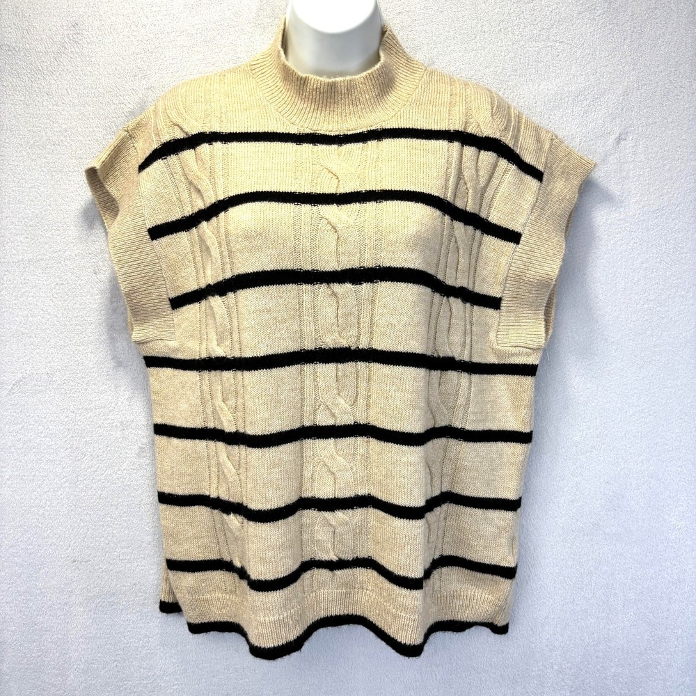 Maeve By‎ Anthropologie Cable Knit Sweater Vest Womens Large Beige Striped Boxy